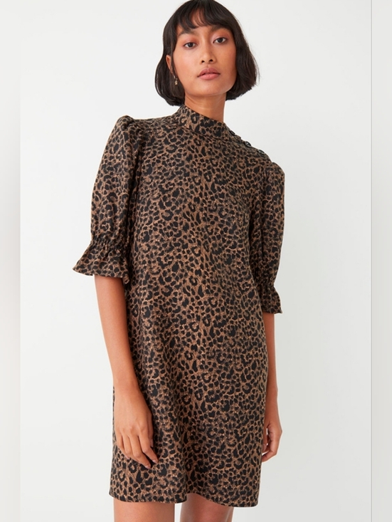 & Other Stories Dresses & Skirts - & Other Stories Leopard Print Mini Dress Size 4 Puff Sleeve High Neck